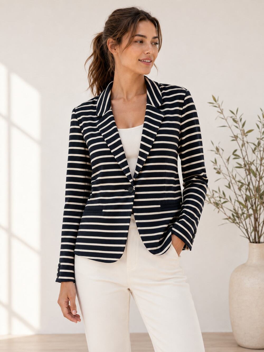 A New Day Knit Blazer Black and White Stripes Size XXL NWOT